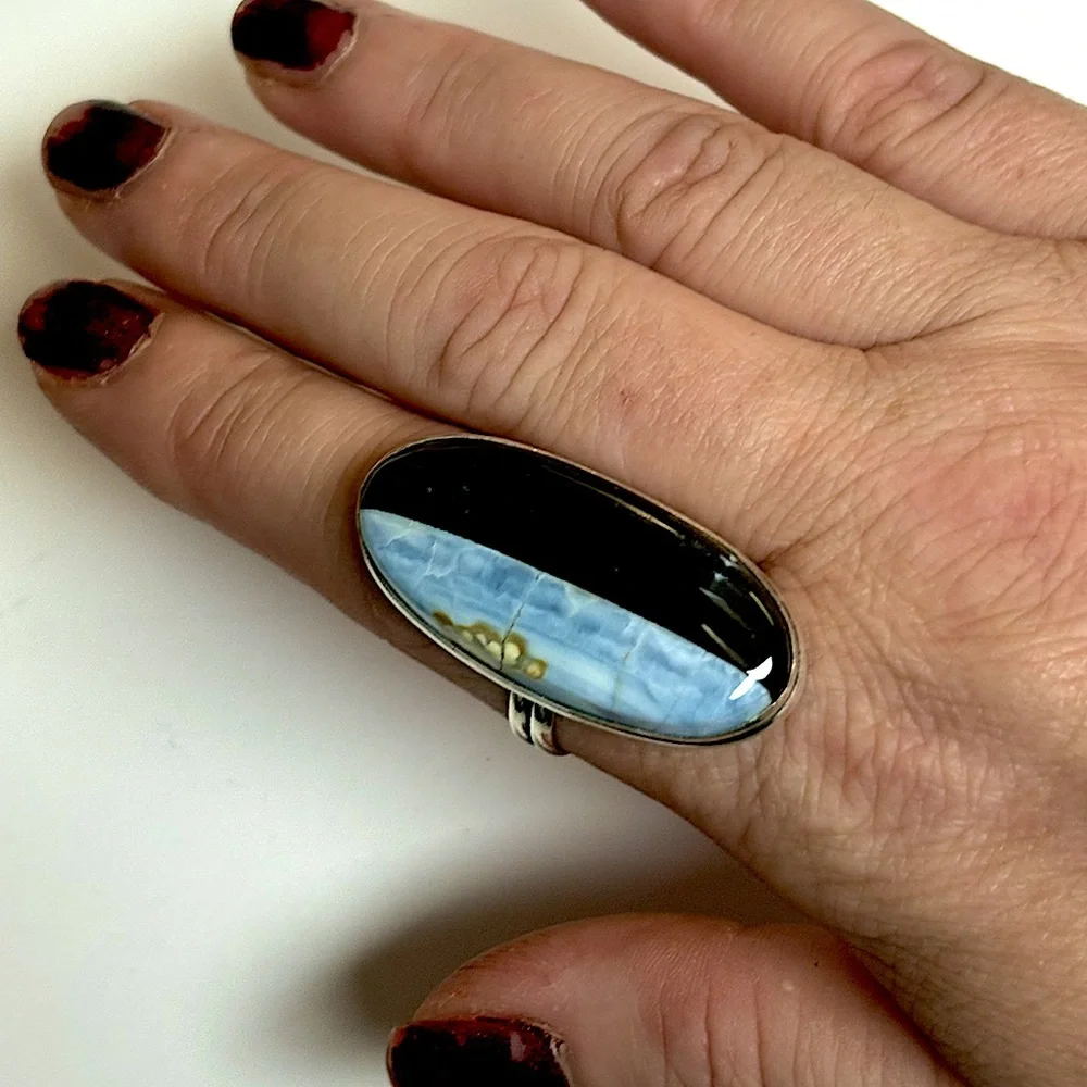 Handmade Silver Owhyee Blue Opal Ethic Ring - Picture 2 of 2